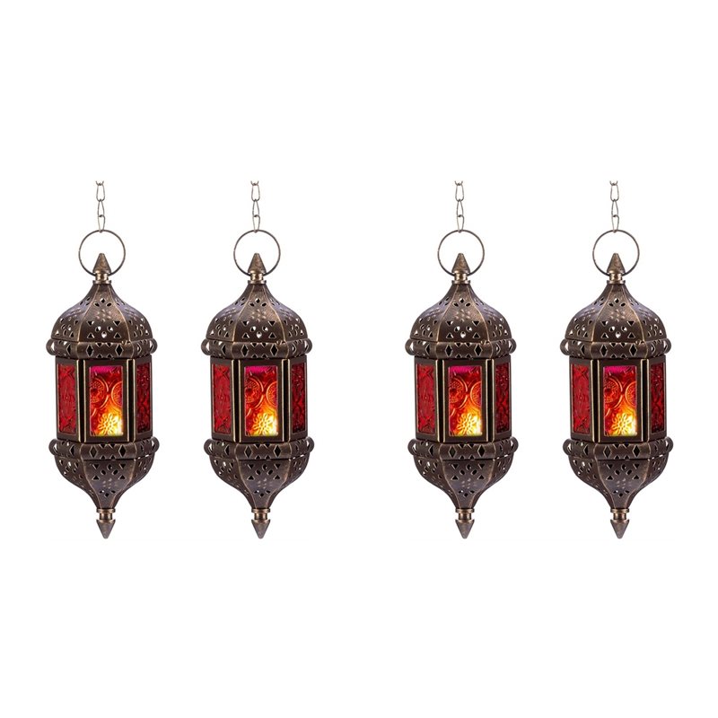 Candle Holder Decor - AB34-4 pièces, lanternes décoratives hexagonales marocaines