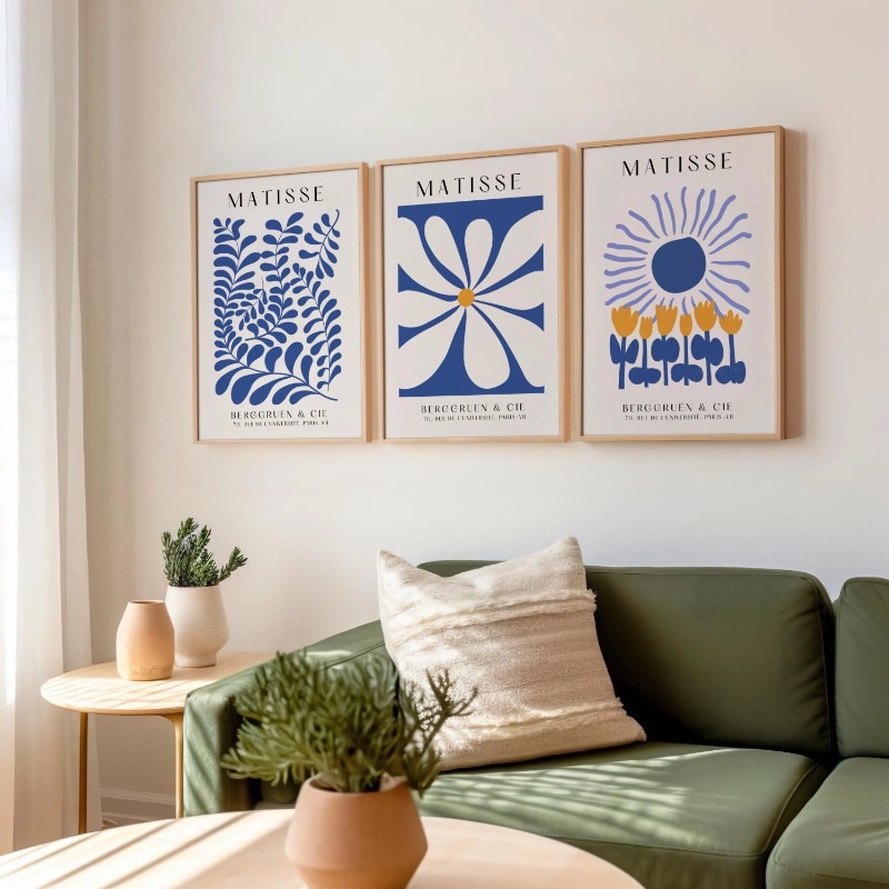 Abstract Canvas Set - Ensemble de 3 impressions bleues Matisse