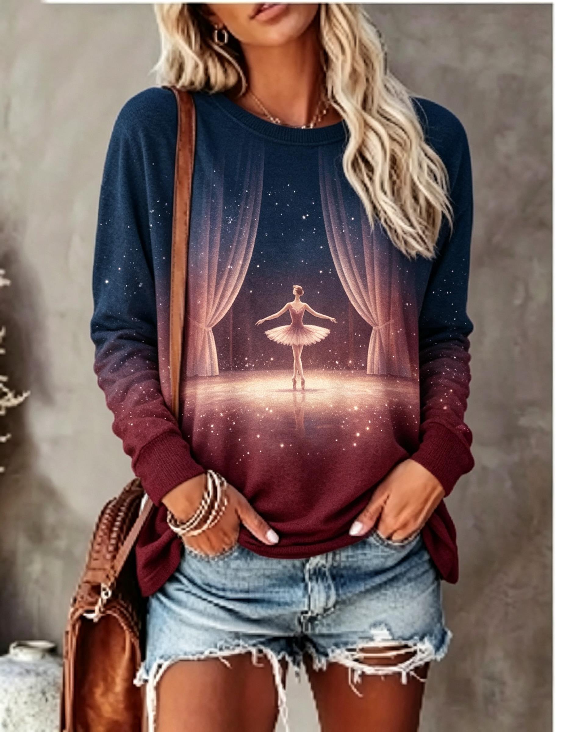 Curtain Curtain - T-shirt à manches longues pour femmes,