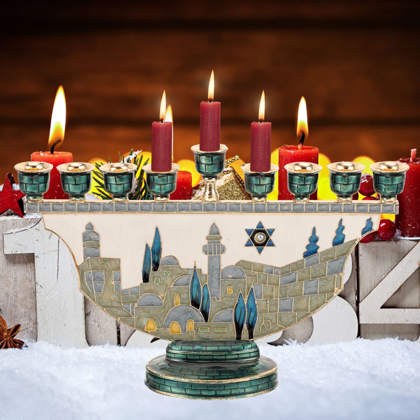 Candle Holder Decor - Menorah de Jérusalem, porte-bougie Hanouka à