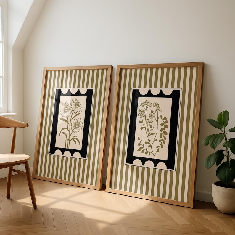 Abstract Canvas Set - 2 pièces/ensemble Style bohème plante Art